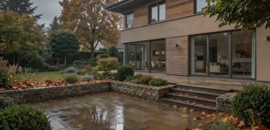 Außenbereich ohne Visualisierung von Außenküche, Außenmöbel und Lounge beim Kunden.