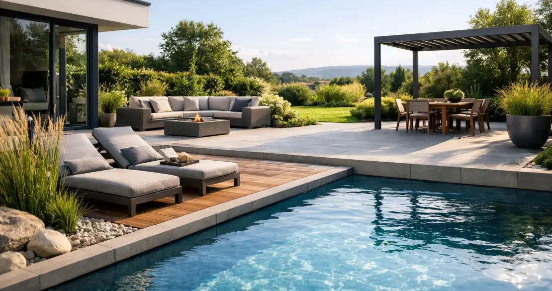 Garten, Terrasse, Pool aus einem Guss