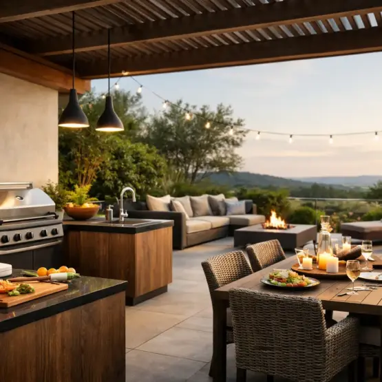 Outdoor Küche und Terrasse kombinieren